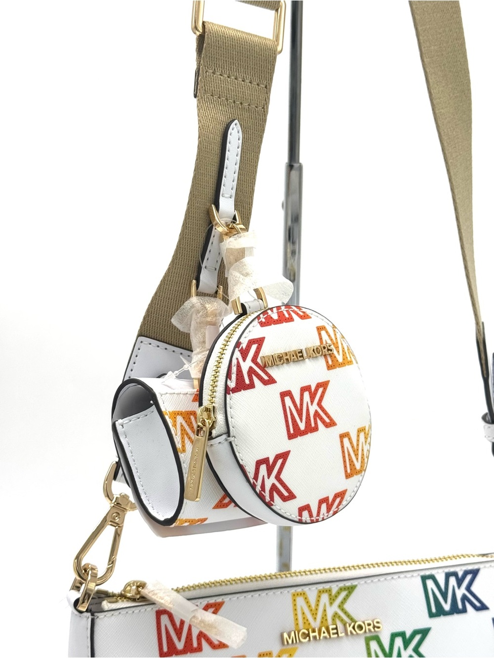 Michael Kors Jet Set Price Medium Crossbody W Tech Accessories Rainbow MK Logo - Picture 3 of 10